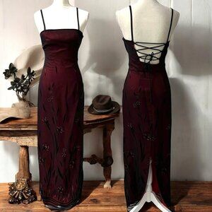 Morgan & Co Vampy 90s Alt Girl Gothic Mesh Overlay Formal Corset Dress Size 4